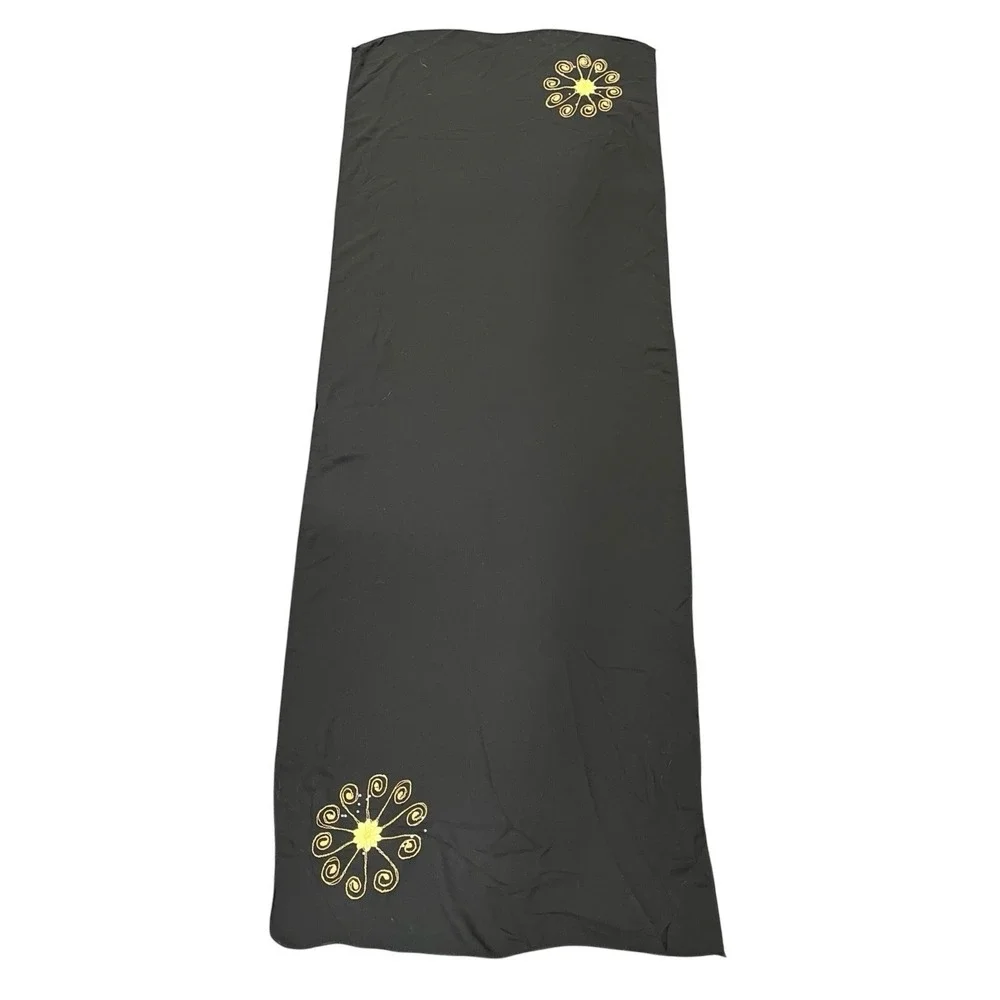 Black Sheer Satin‎ Chiffon Scarf Wrap Shawl Gold Floral Embroidered Sequin Event
